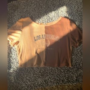 Romwe Los Angeles, half brown half tan cropped shirt. size Medium